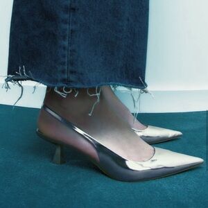 Zara Silver Metallic Slingback Heels size 6.5